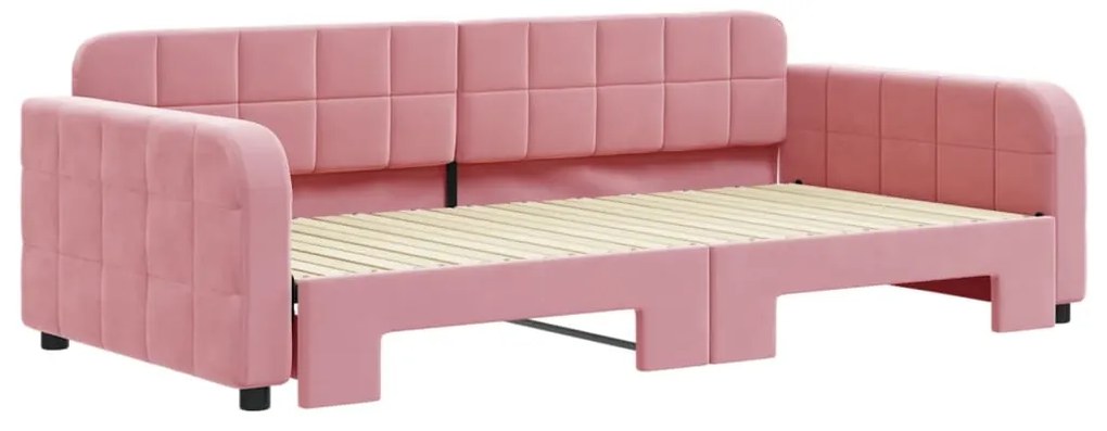 Sofá-cama com gavetão 100x200 cm veludo rosa