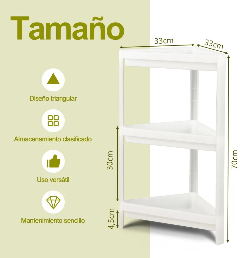 2 Prateleiras de canto removíveis para chuveiro de piso de 3 camadas para banheiro 33 x 33 x 70 cm branco