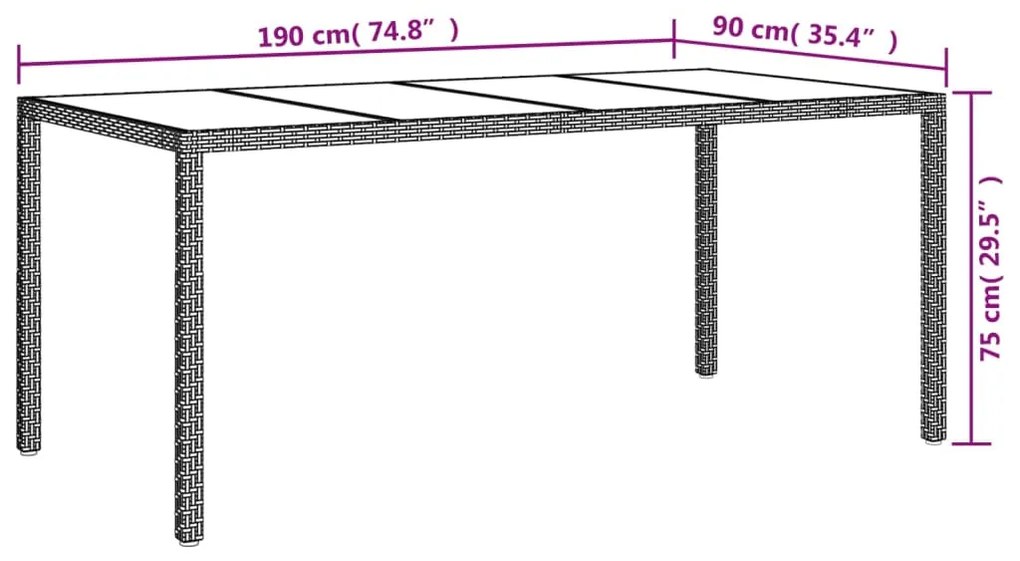 7 pcs conjunto de jantar p/ jardim c/ almofadões vime PE preto