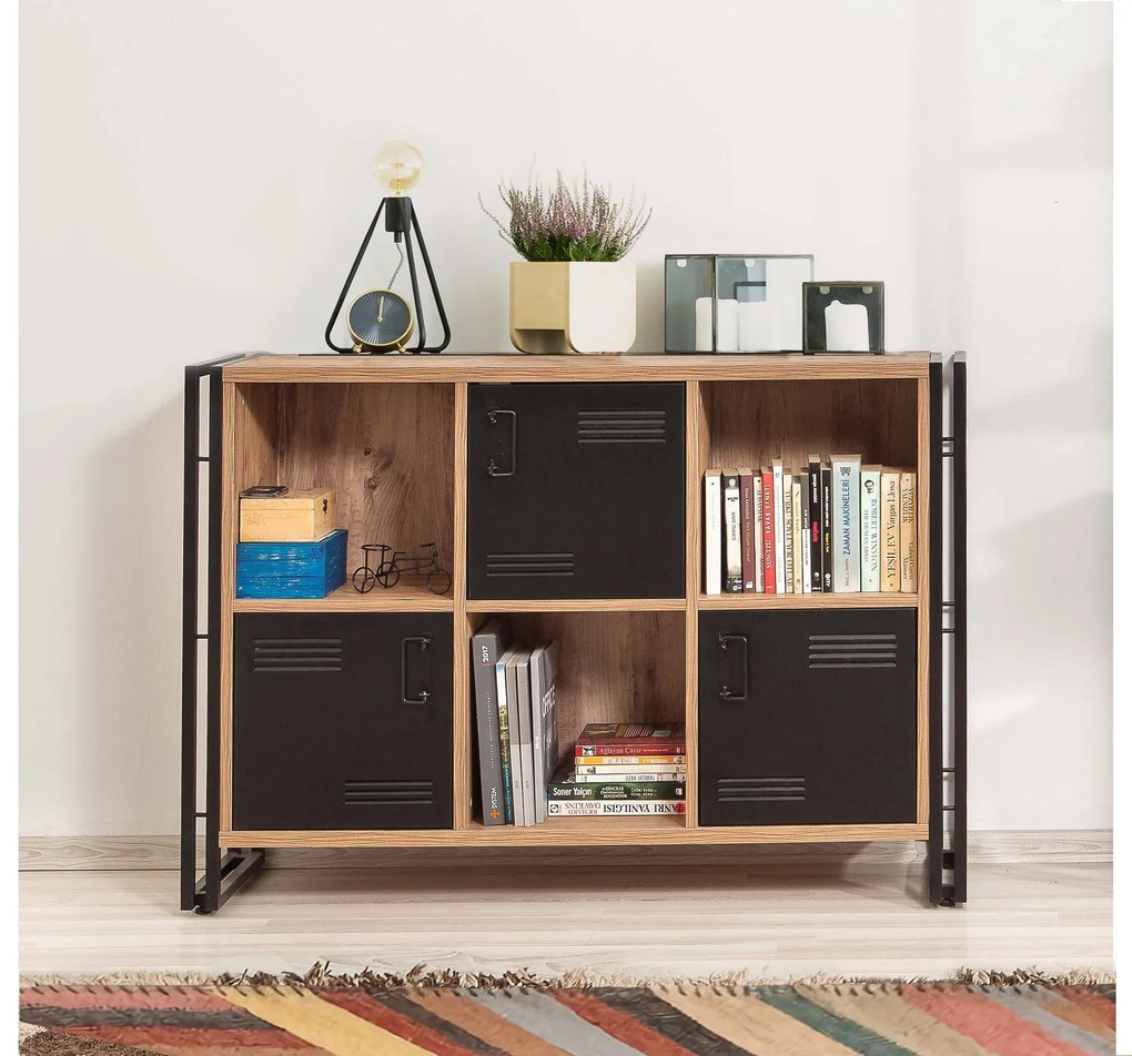 Estante Cosmo – Pinho Atlântico Preto – 126x89x35 cm