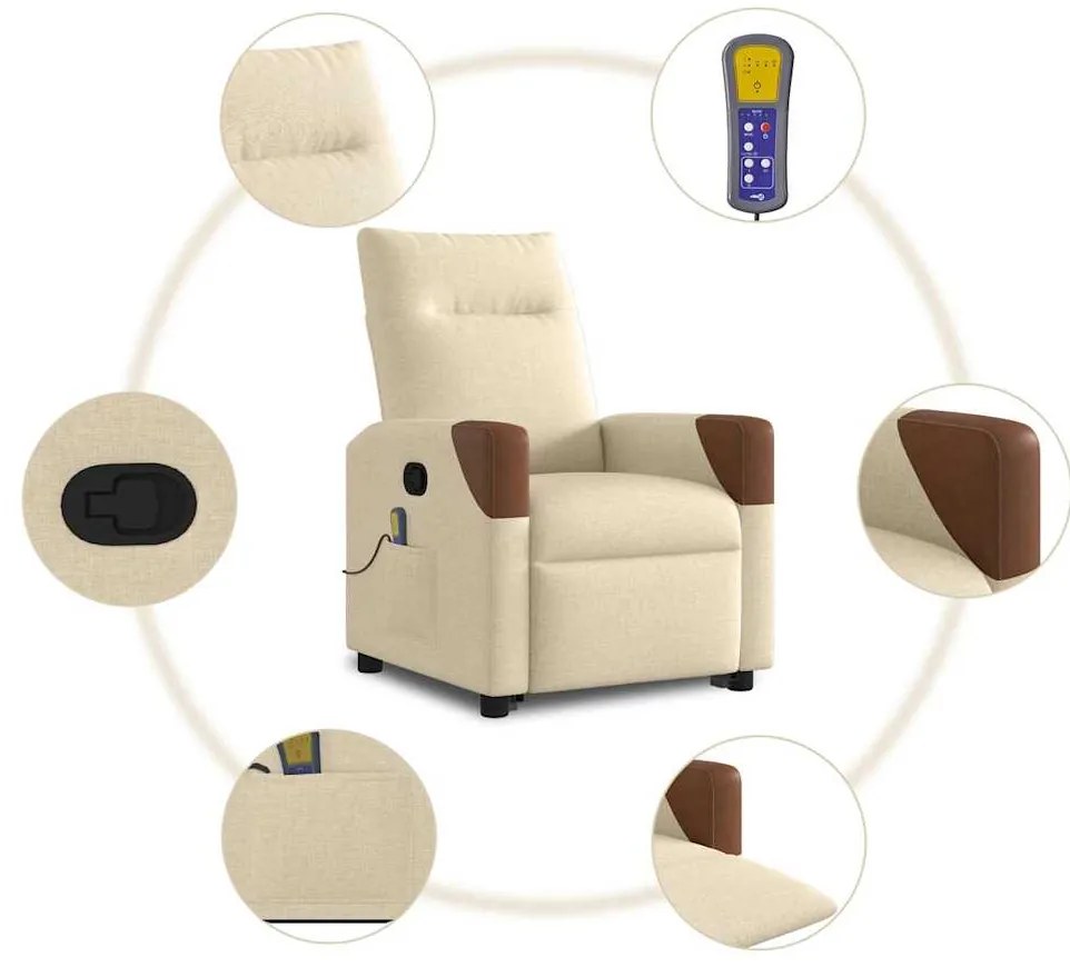 Poltrona elevatória de massagens tecido cor creme