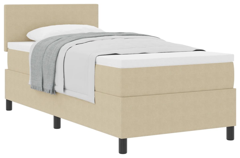 Cama Box Spring com Colchão Bege Claro 80x200 cm Tecido de Cortiça