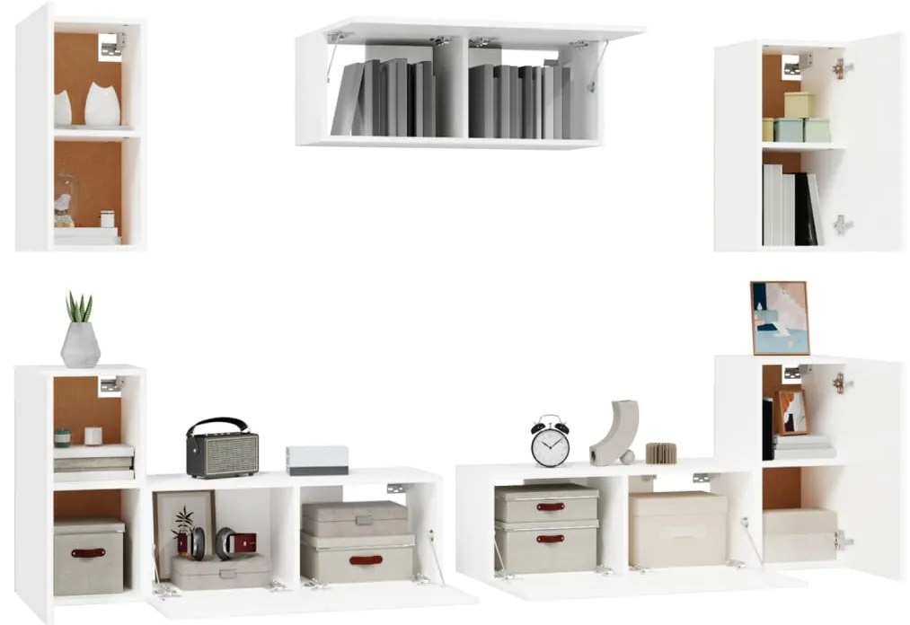 Conjunto móveis de TV 7 pcs madeira processada branco