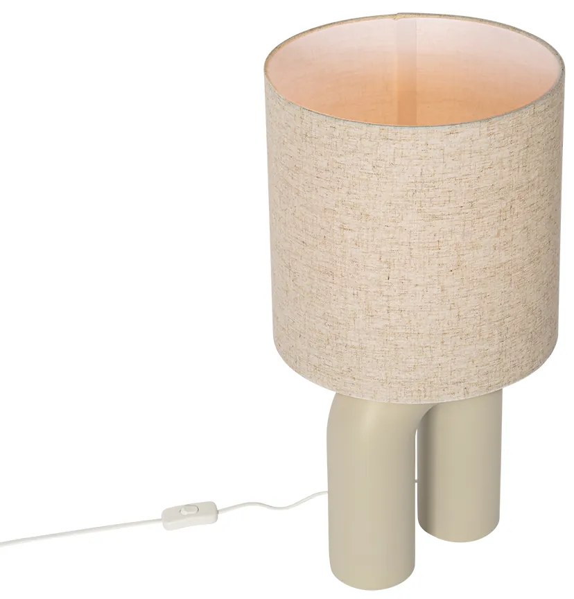 Candeeiro de mesa design bege com abajur em linho bege - Lotti Design,Moderno