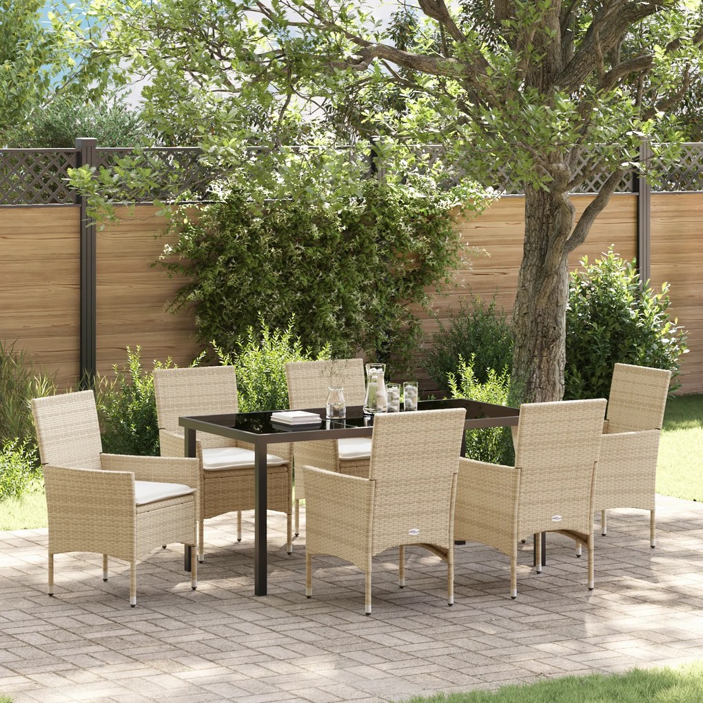 vidaXL Conjunto de Jantar de Jardim de 7 Peças com Almofadas Bege em Rattan Sintético