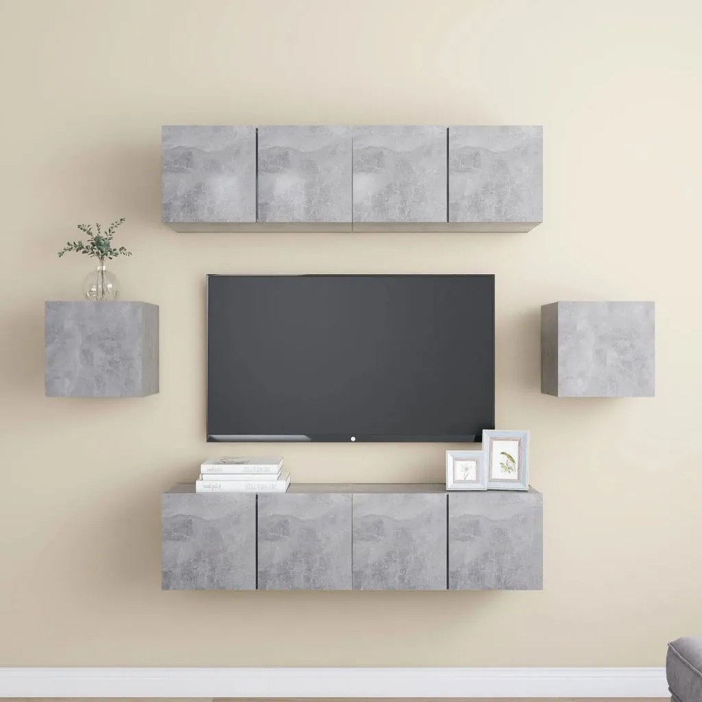 6 pcs conjunto de móveis de TV derivados madeira cinza cimento