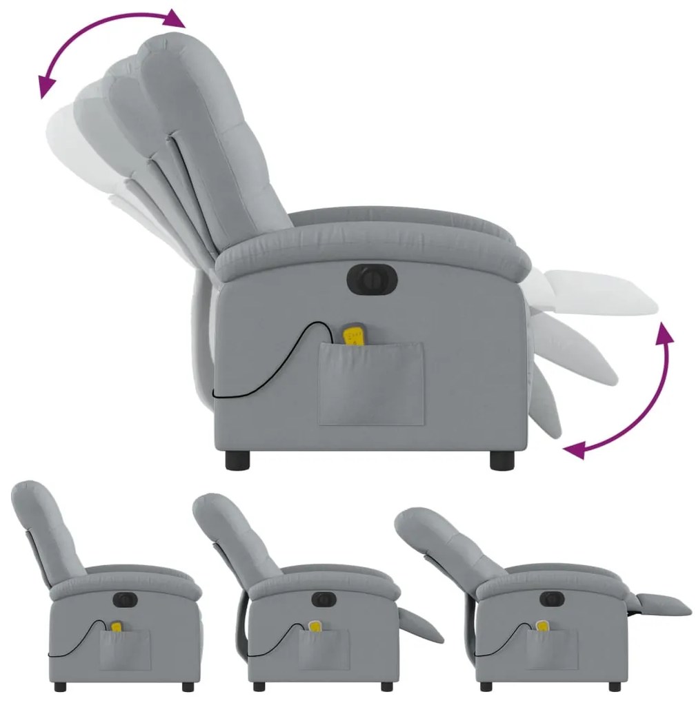 Poltrona de massagens reclinável elétrica tecido cinzento-claro