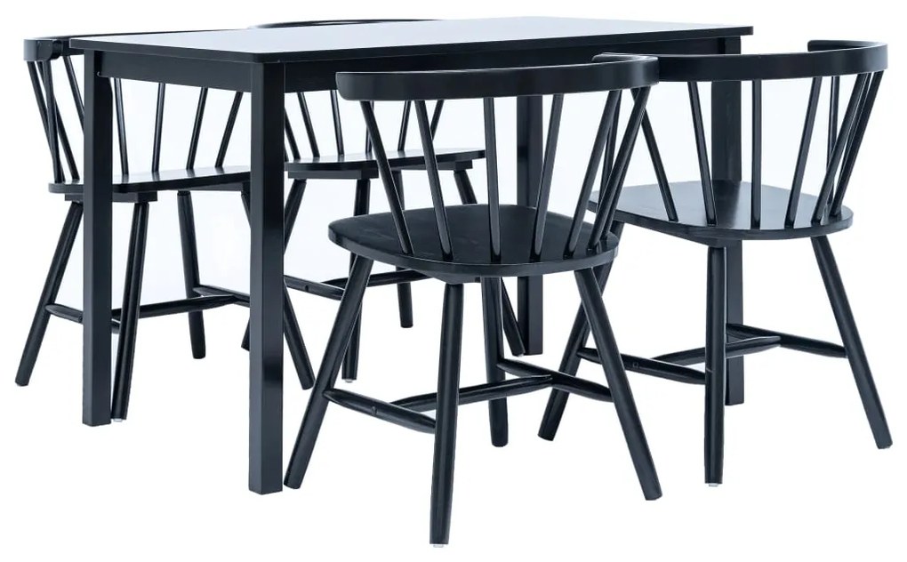 vidaXL 5 pcs conjunto de jantar madeira de seringueira maciça preto