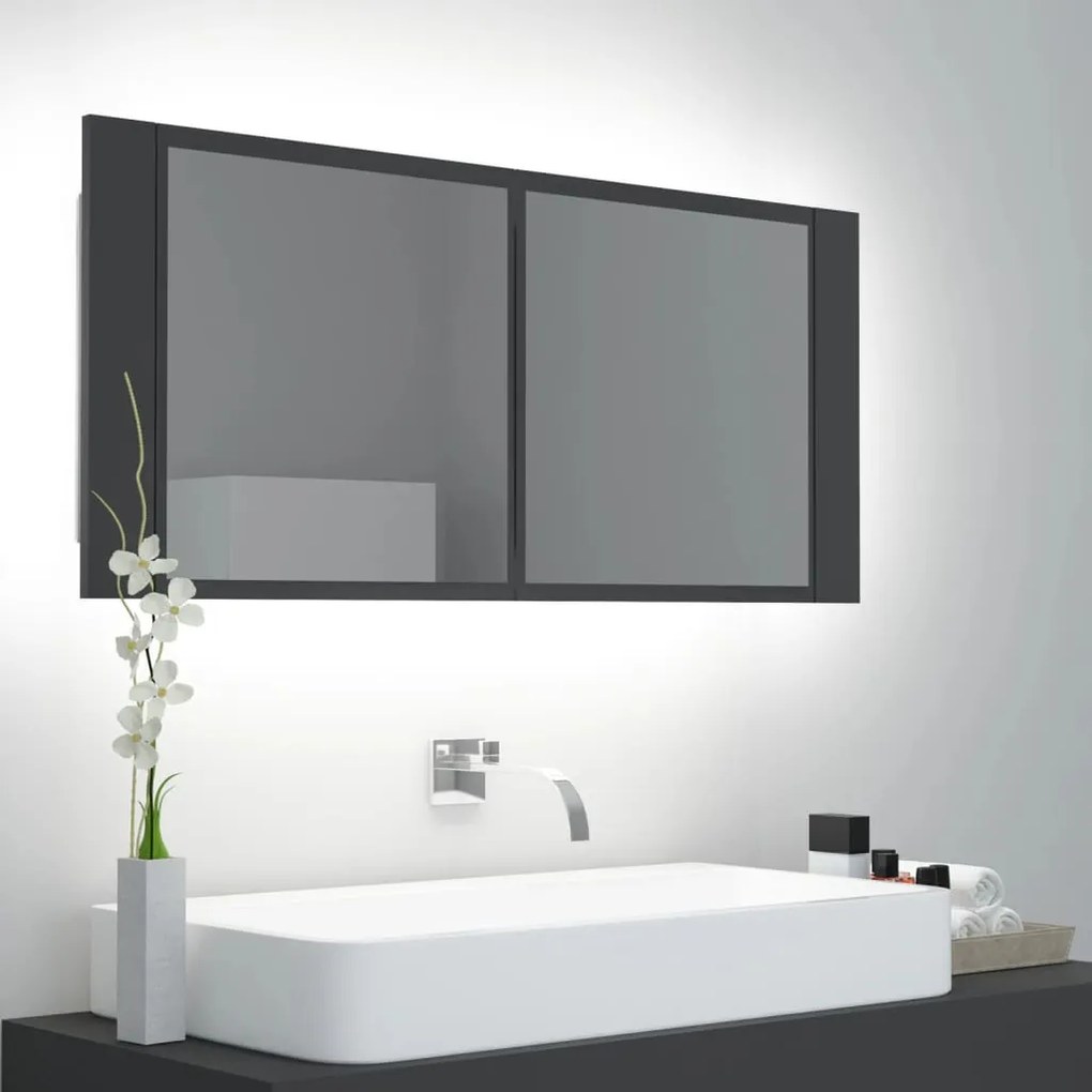 804982 vidaXL Armário espelhado casa de banho LED 100x12x45cm acrílico cinza
