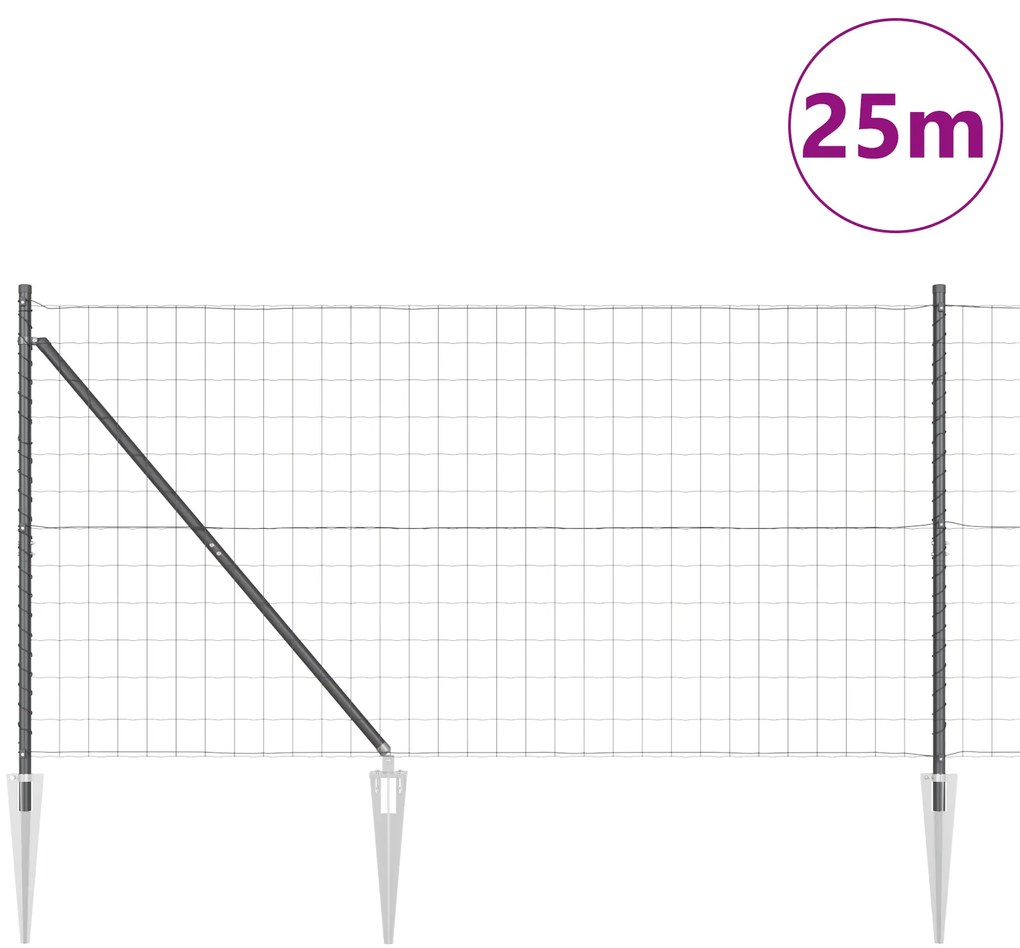 Cerca Euro com 13 Postes de Ponta 1.2x25 m Aço Galvanizado Cinza