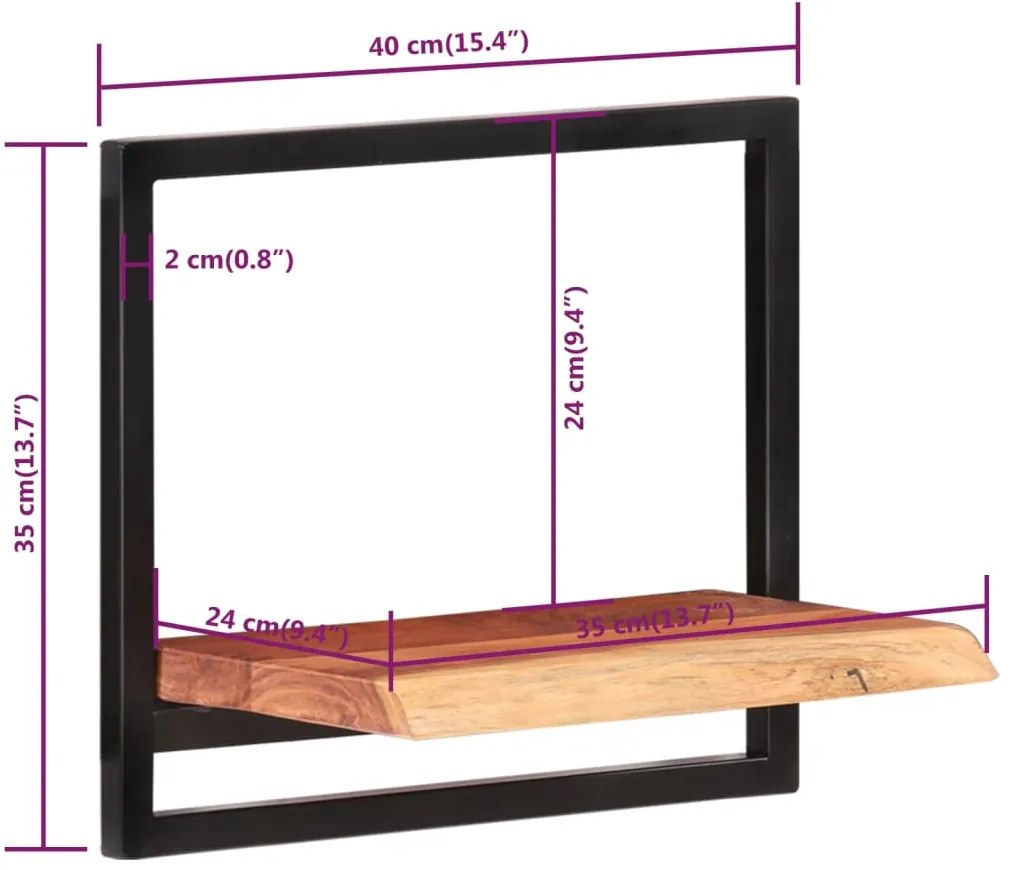 Prateleiras de parede 2 pcs 40x24x35 cm acácia maciça e aço