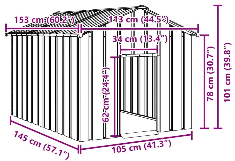 Casota para cães com telhado 113x153x101 cm aço galvanizado