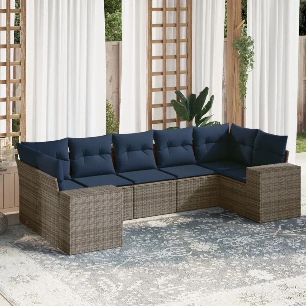 vidaXL 7 pcs conjunto sofás p/ jardim c/ almofadões vime PE cinzento