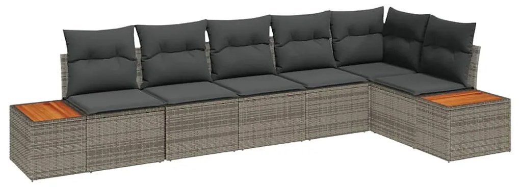 Conjunto de Sofás de Jardim com 6 Peças, Almofadas Cinzas em Rattan e