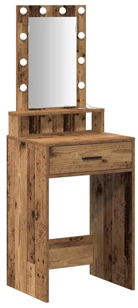 Mesa de Maquiagem vidaXL com Luzes de LED Madeira Antiga 50x41x140 cm