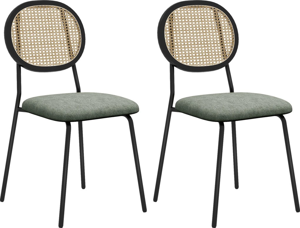 HOMCOM Conjunto de 2 Cadeiras de Sala de Jantar Cadeiras de Cozinha com Encosto em Vime Sintético 44x54x87 cm Verde e Preto | Aosom Portugal
