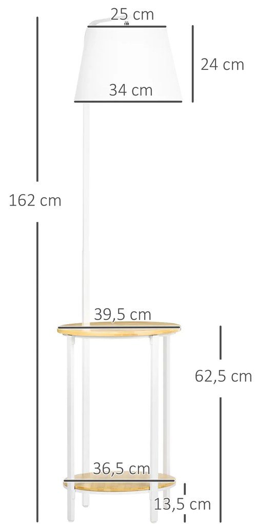 Candeeiro de Pé Moderno com Prateleira Candeeiro com Prateleira Suporte para Lâmpada E27 Máx. 40W com Ecrã de Linho Interruptor de Pé para Sala de Est