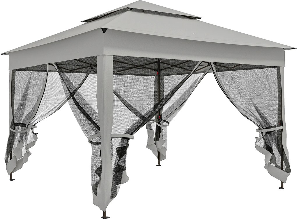Outsunny Tenda Dobrável Exterior 325x325x270 cm Tenda de Jardim com Teto Duplo Rede Mosquiteira Amovível e Bolsa de Transporte Cinzento | AOSOM Portugal