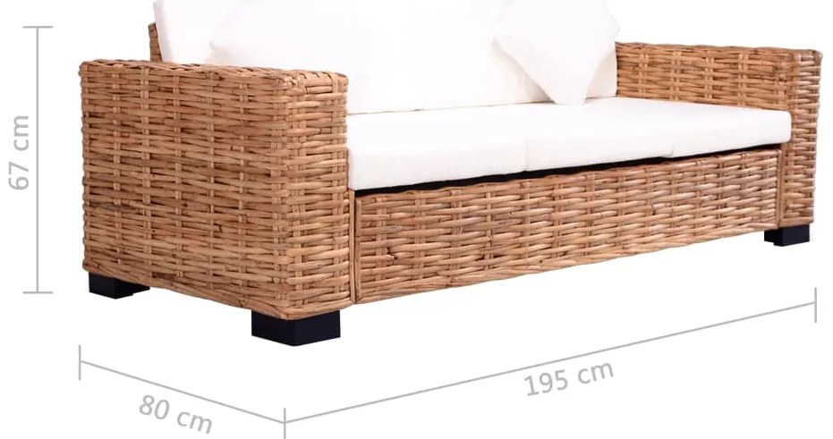 Sofá de jardim com 3 lugares em vime genuíno