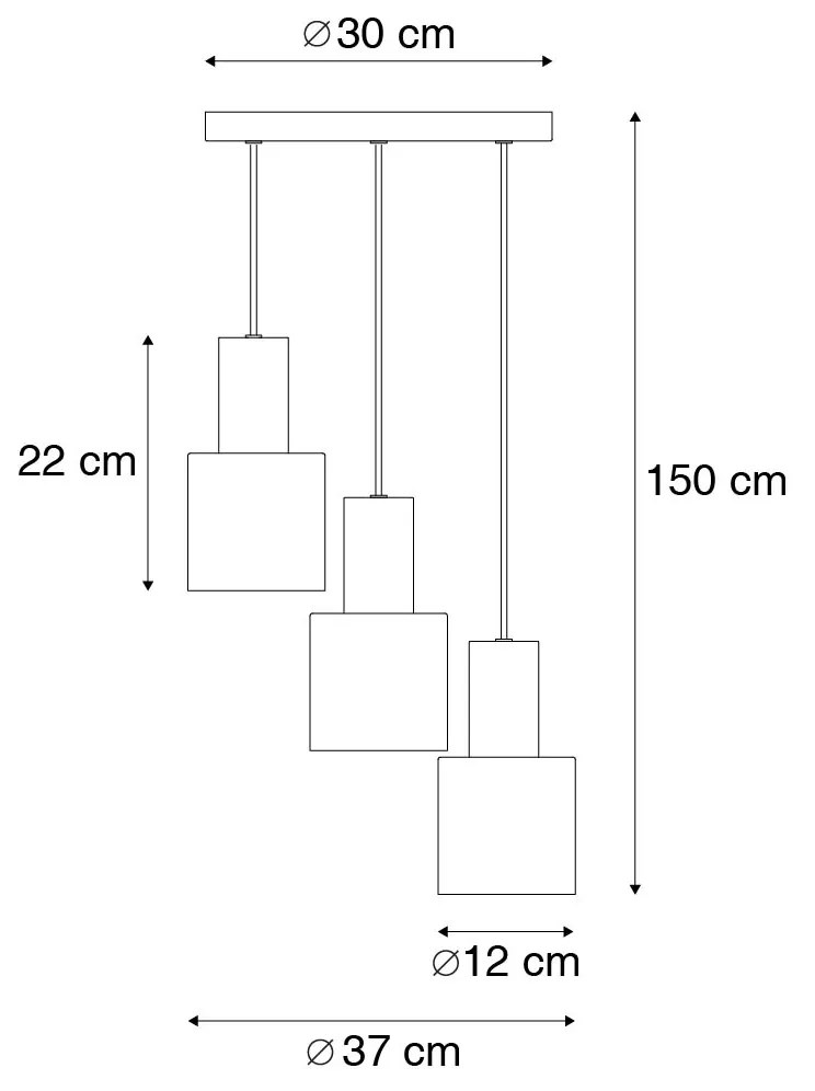 Candeeiro suspenso bronze com 3 luzes cinza e bege - Ans Moderno