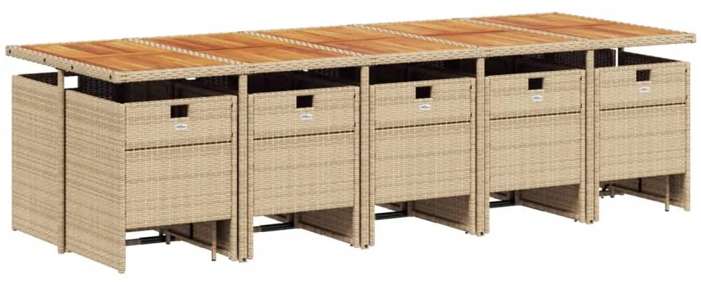 15 pcs conjunto de jantar p/ jardim com almofadões vime PE bege