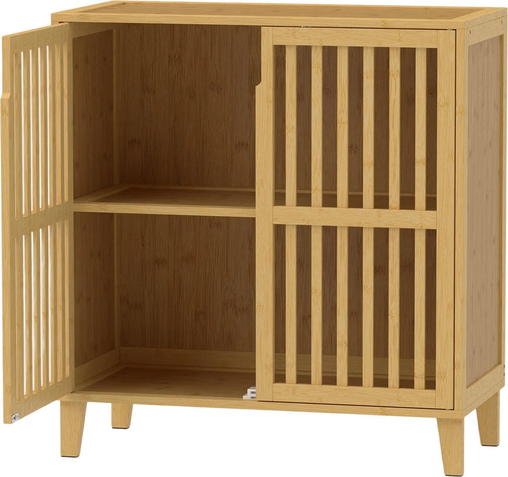 HOMCOM Armário Estreito em Bambu com Prateleira Ajustável e Portas Ventiladas para Casa de Banho, Cozinha ou Hall de Entrada, Natural | Aosom Portugal