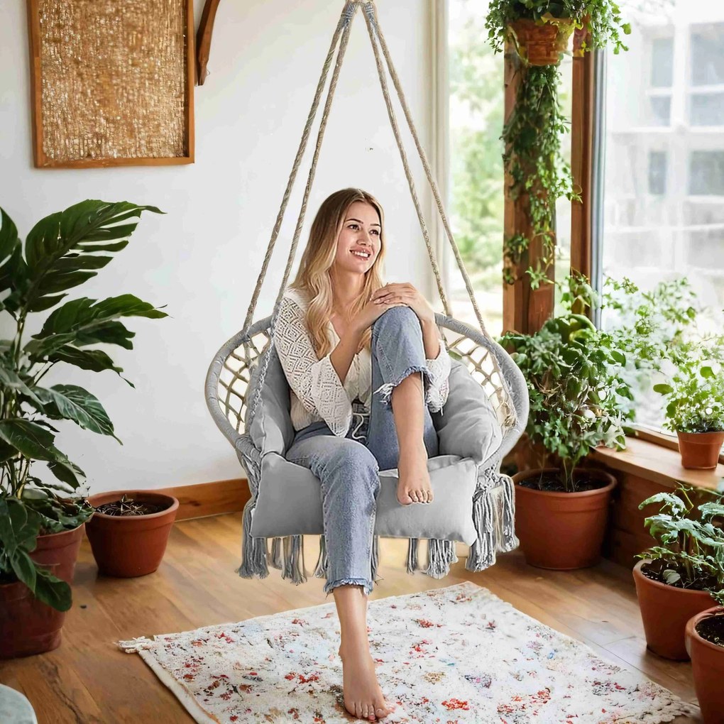 Cadeira suspensa descanso jardim, com capacidade de carga até 120 kg, baloiço suspenso Cinzento