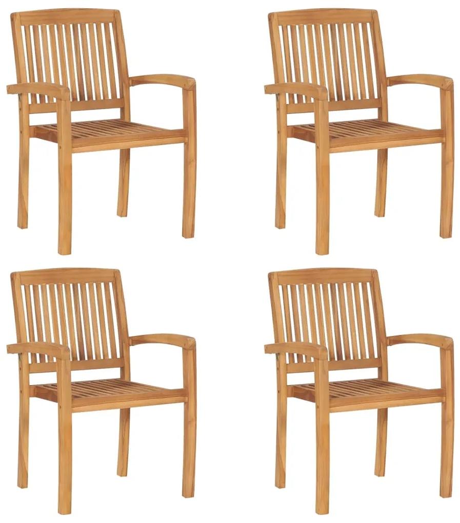 3073207 vidaXL Cadeiras de jardim empiháveis 4 pcs madeira teca maciça