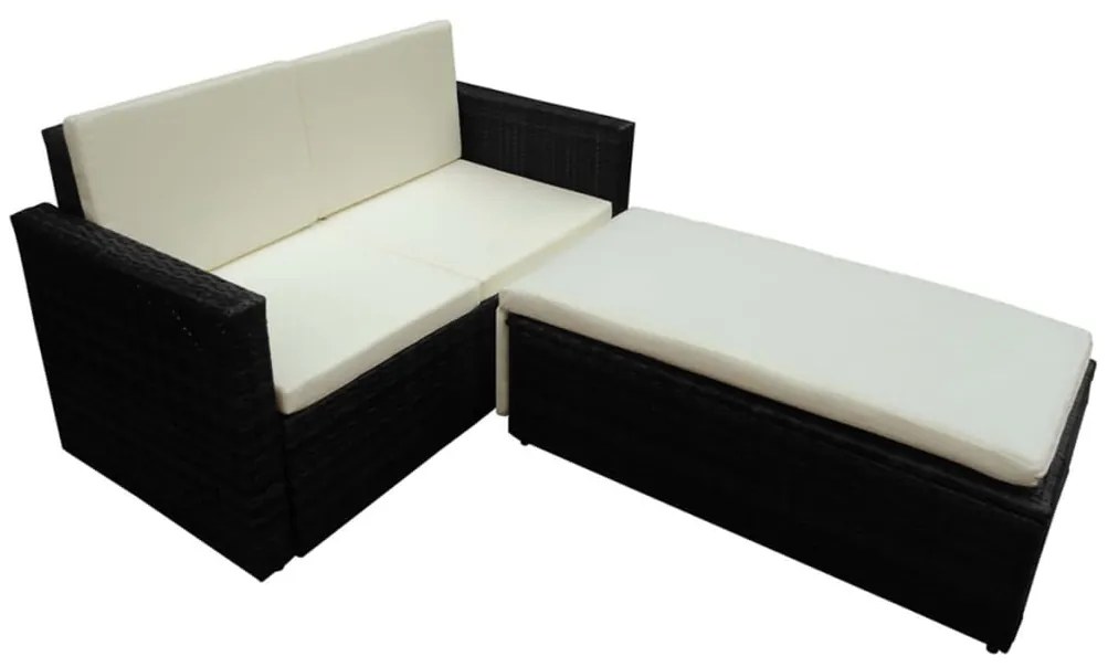2 pcs conjunto lounge de jardim c/ almofadões vime PE preto