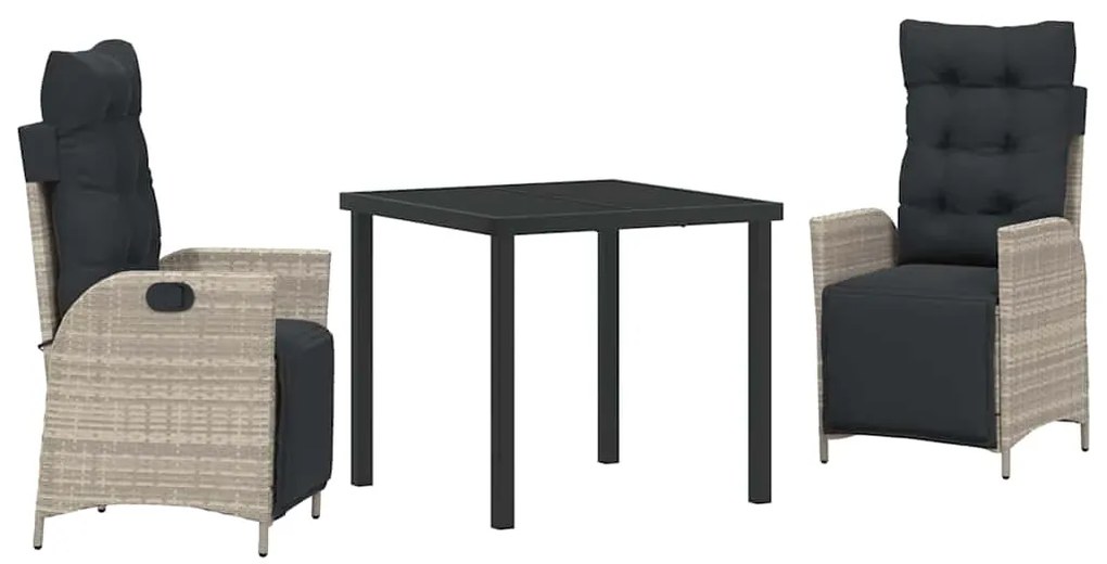Conjunto de Jantar de Jardim 3 Peças Cinza Claro em Rattan Sintético
