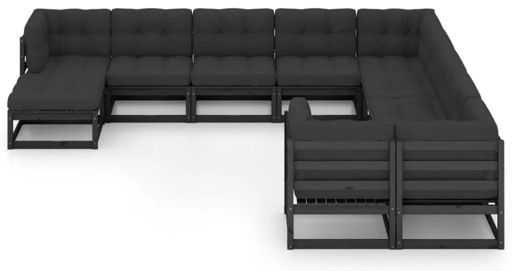 11 pcs conjunto longue jardim c/ almofadões pinho maciço preto