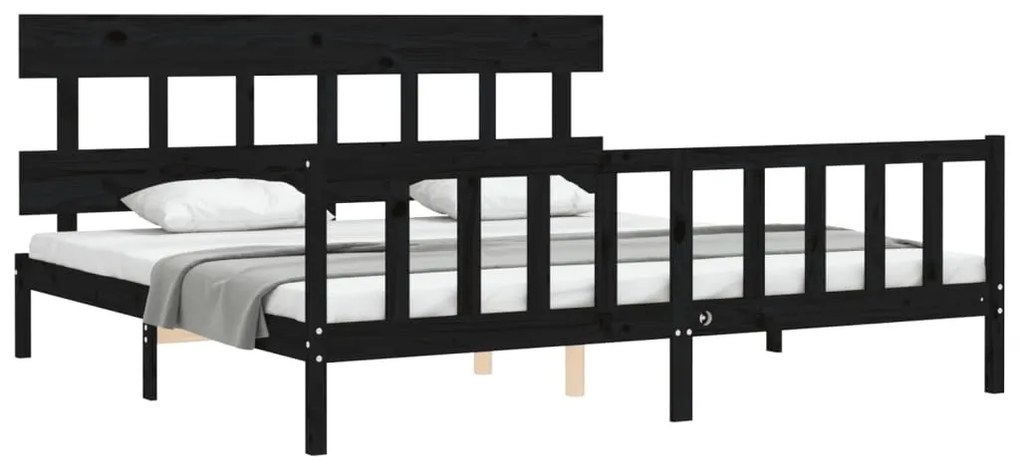 Estrutura de cama com cabeceira 200x200 cm madeira maciça preto