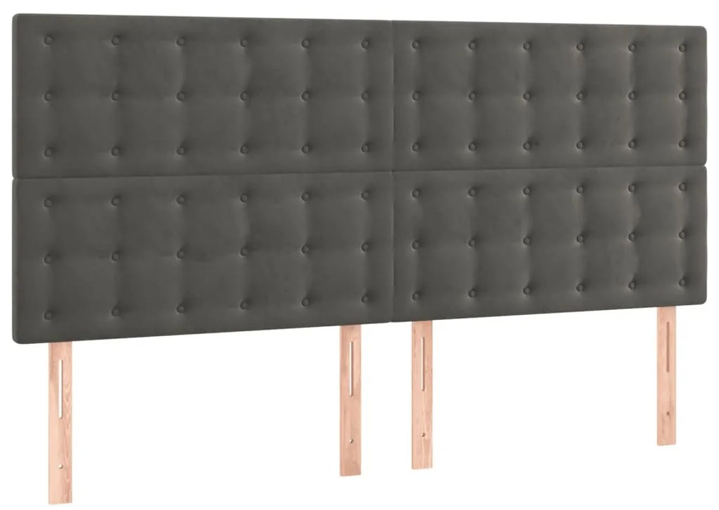 Cabeceira de cama c/ LED veludo 200x5x118/128 cm cinza-escuro