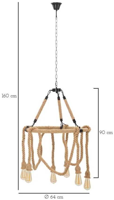 Candeeiro de Teto Boho Chic - Metal e Corda em Formato Redondo - 90 cm