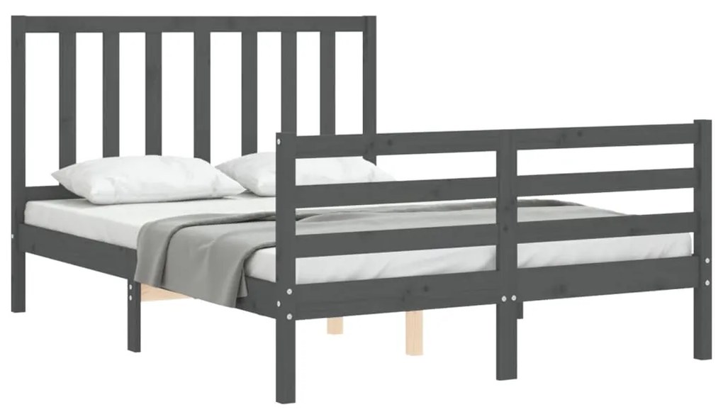 Estrutura de cama com cabeceira 140x190 cm madeira maciça cinza