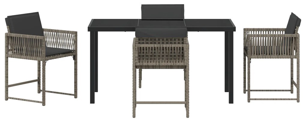 Conjunto de Jantar de Jardim de 5 Peças com Almofadas Cinza Rattan PE