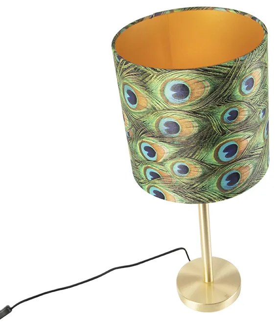 Candeeiro de mesa em latão com abajur de pavão 25 cm - Simplo Art Deco,Design