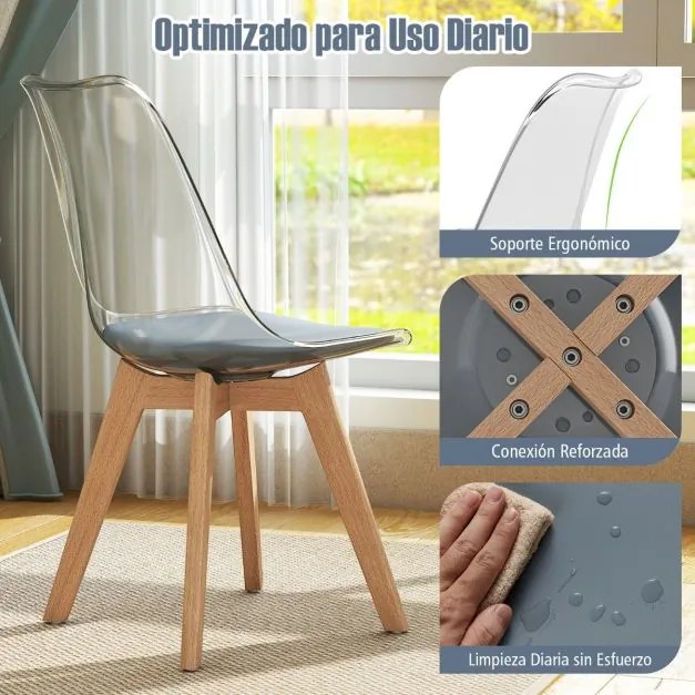Conjunto de 4 cadeiras de jantar (MESA NÃO INCLUIDA) modernas sem braços com encosto Pernas em madeira de faia Almofada macia cinzenta e cadeiras tran