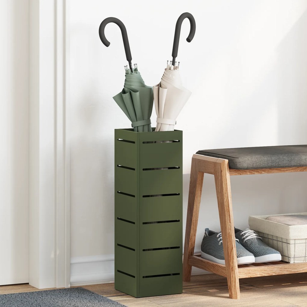 vidaXL Suporte para Guarda-Chuva Verde-Azeitona Metal Médio