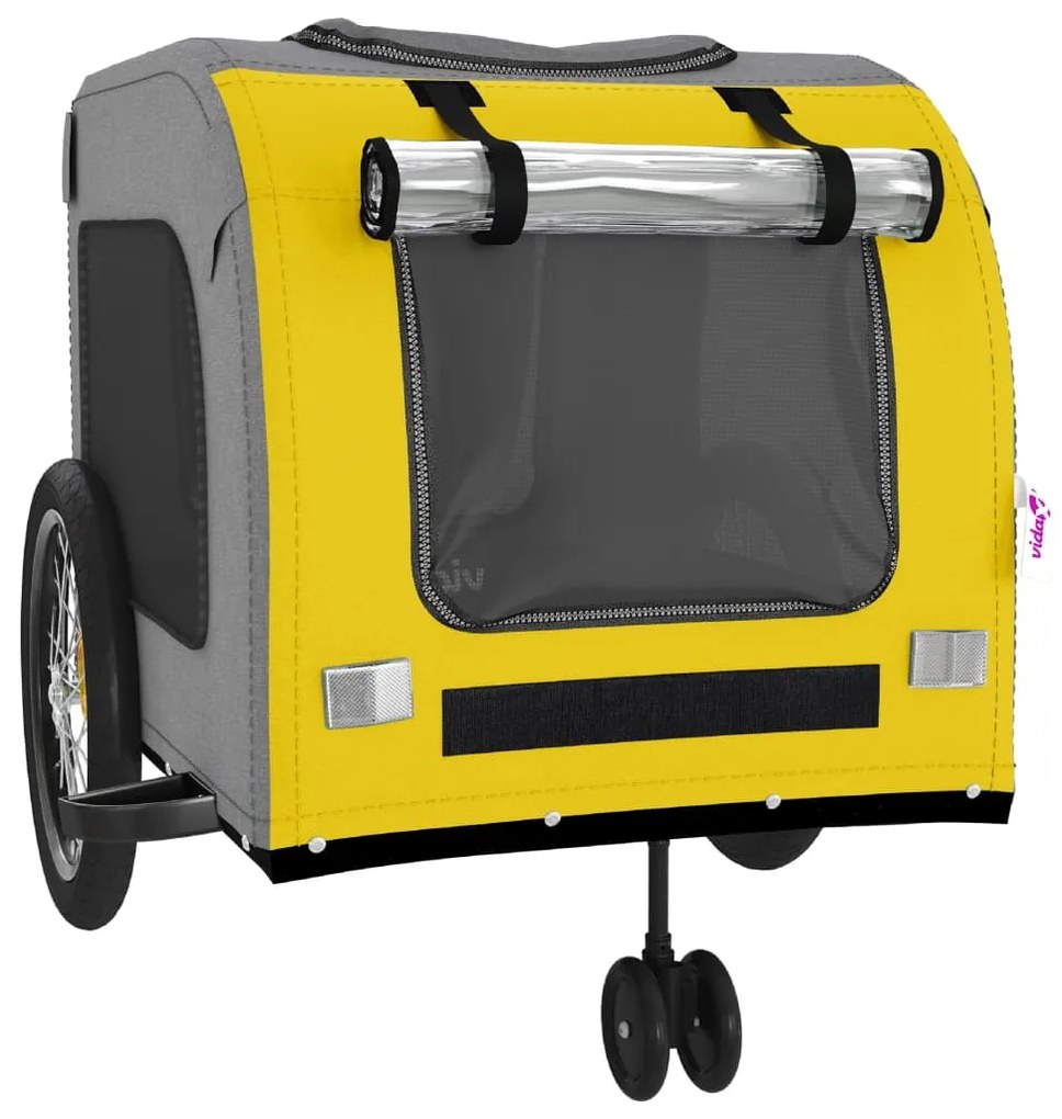Reboque bicicleta p/ animais tecido oxford/ferro amarelo/cinza