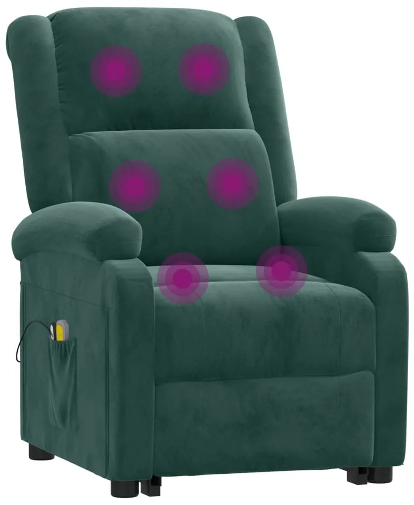 Poltrona elevatória de massagens veludo verde-escuro