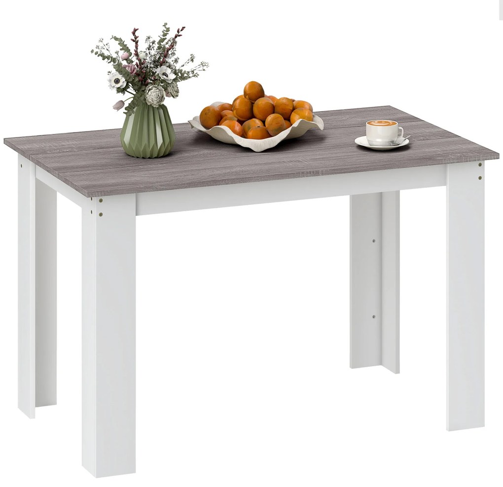 HOMCOM Mesa de Sala de Jantar para 4-6 Pessoas Mesa de Cozinha Retangular Estilo Moderno com Bancada de Melamina de Madeira Carga 50 kg 120x69x75 cm Cinza e Branco