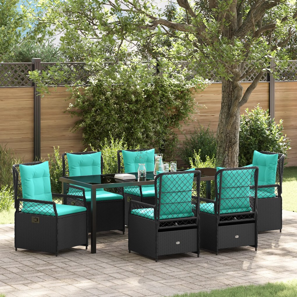 Conjunto de Jantar de Jardim de 7 Peças Preto Rattan Poliéster