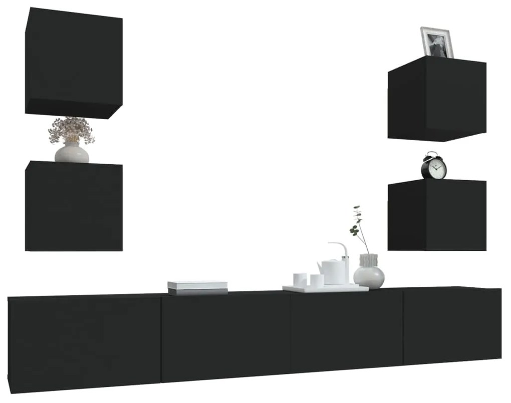 Conjunto móveis de TV 6 pcs madeira processada preto