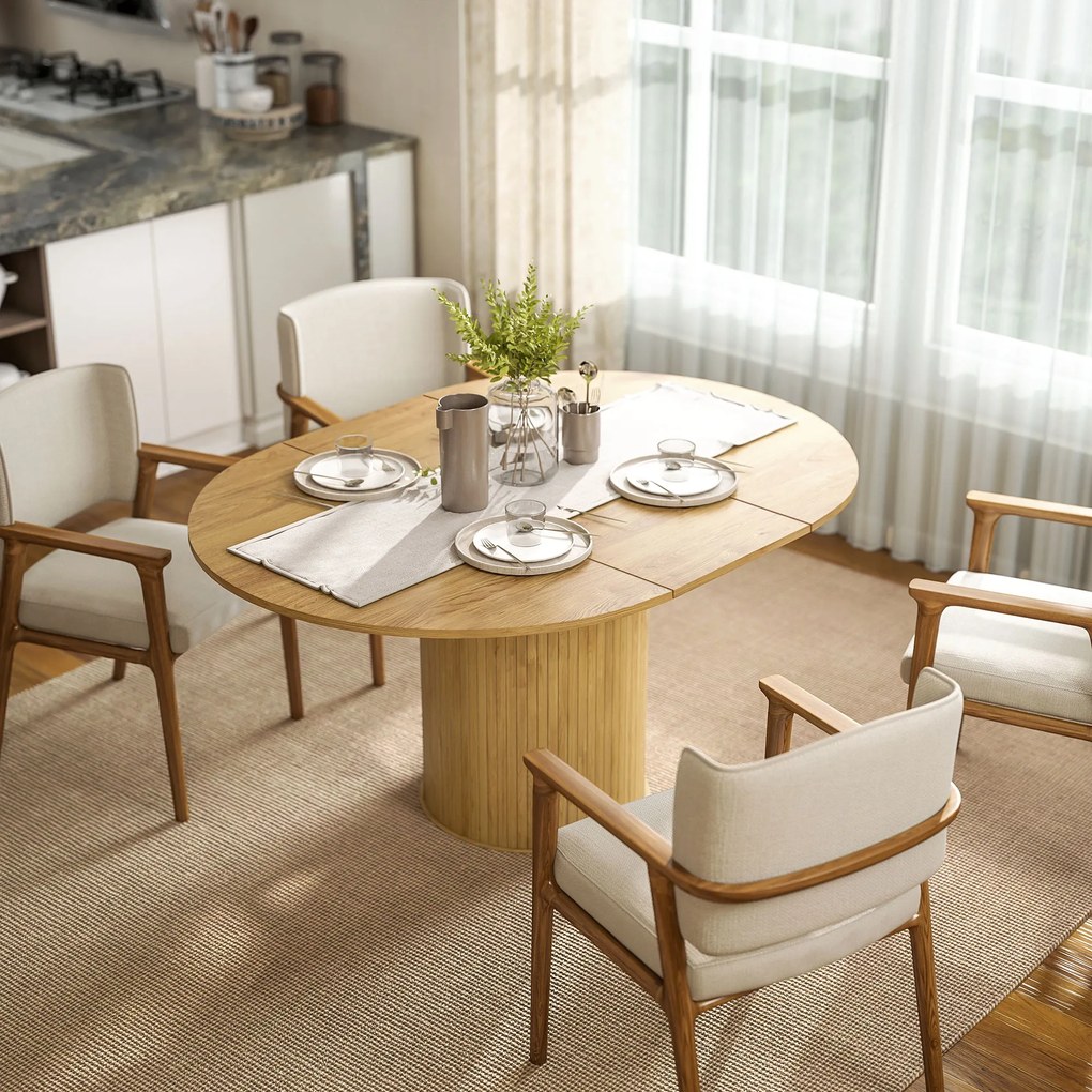 Mesa de Refeição Extensível Redonda para 6-8 Pessoas com Base Estriada para Sala de Estar 110-150x110x75 cm Madeira