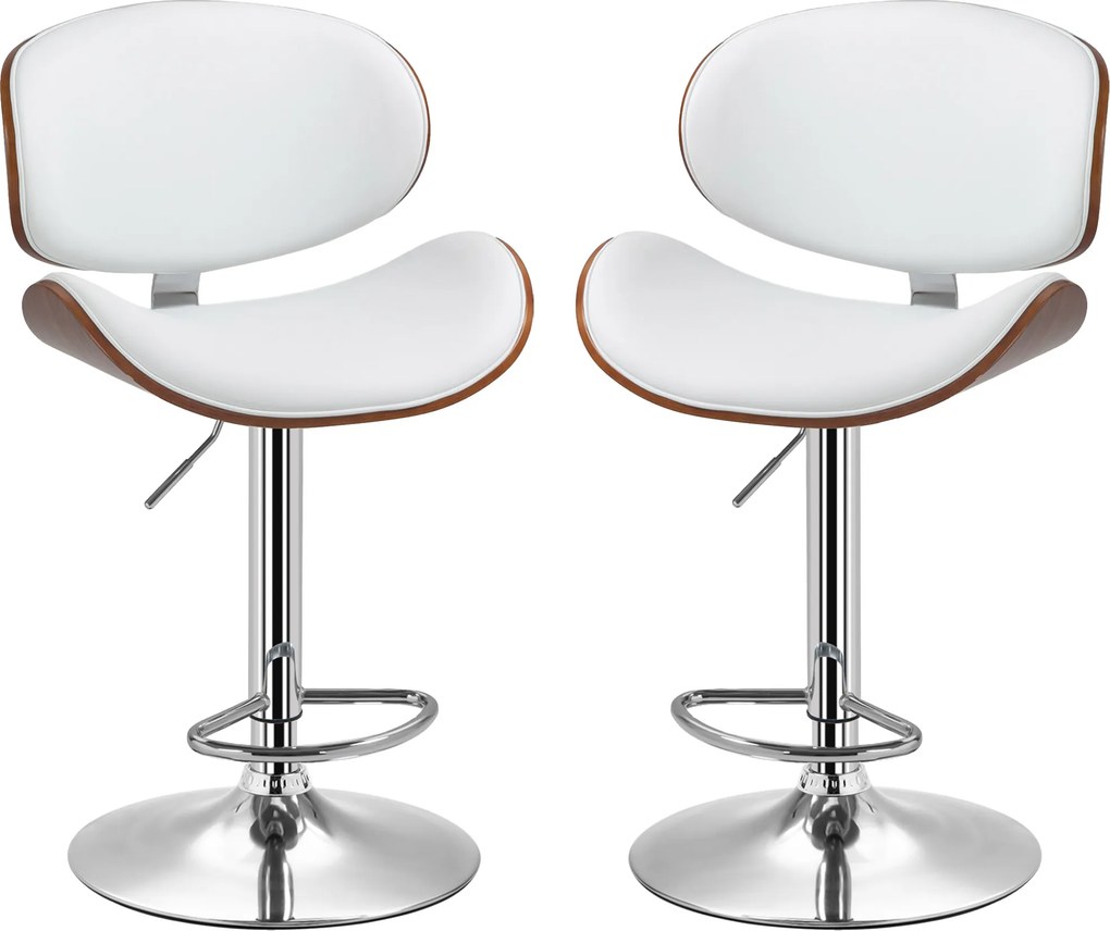 Conjunto de 2 cadeiras de bar com banco regulável em altura, revestimento sintético, 53 x 52 x 92-112 cm, branco