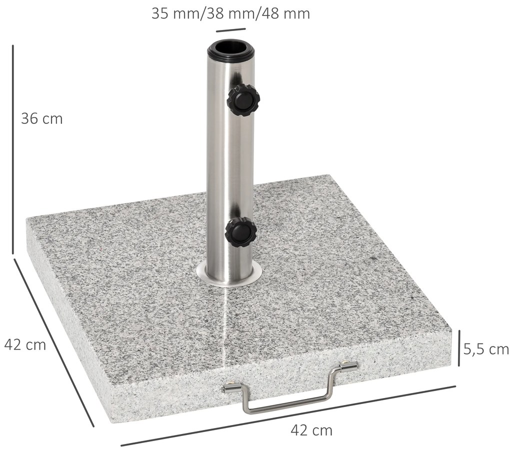 Base para Chapéu de Sol de Mármore Universal com 2 Rodas e Alça de Transporte para Mastros de Ø35/38/42mm Suporte para Chapéu de Sol de Exterior 42x42
