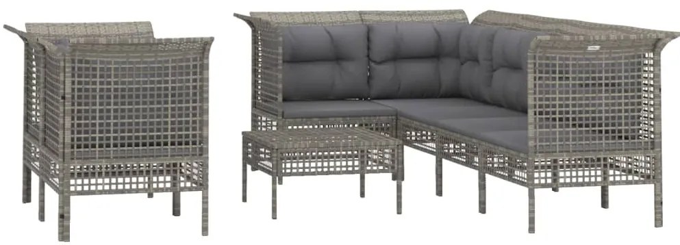 8 pcs conjunto lounge de jardim c/ almofadões vime PE cinzento