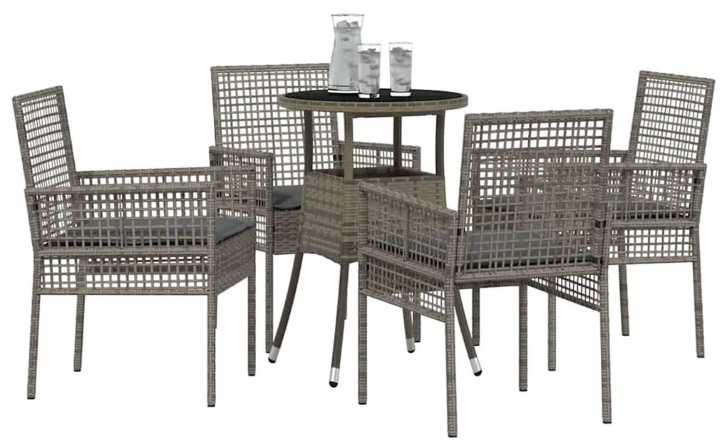 Conjunto de Jantar de Jardim 5 Peças Cinza Polirattan