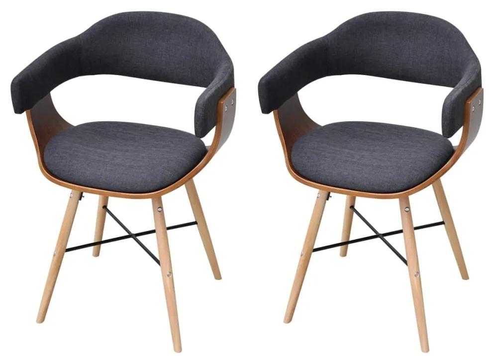 Cadeiras jantar 2 pcs madeira curvada e tecido cinzento-escuro